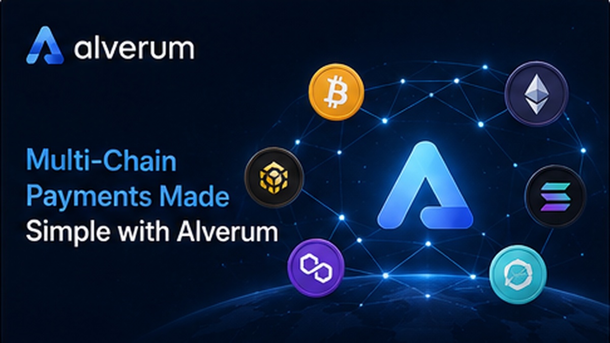 Multi-chain crypto payment network with Bitcoin Ethereum Solana and Alverom logo